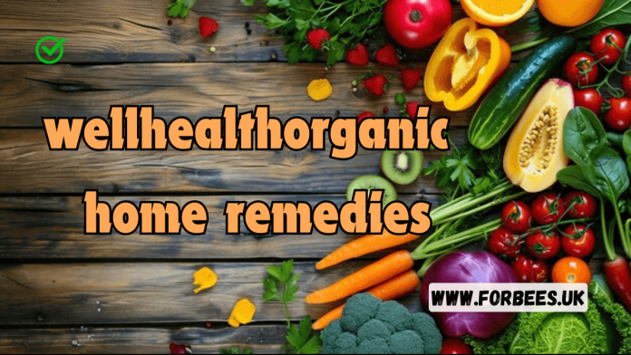 WellHealthOrganic home remedies showcasing natural ingredients like herbs, plants, and oils.